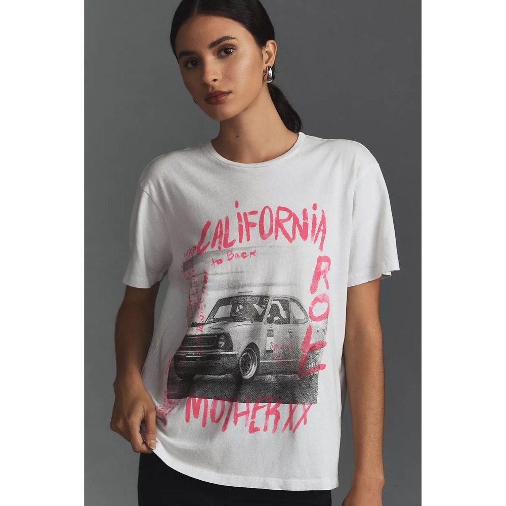 MOTHER The Rowdy California Roll Graphic Tee White Pink Vintage Car T-Shirt